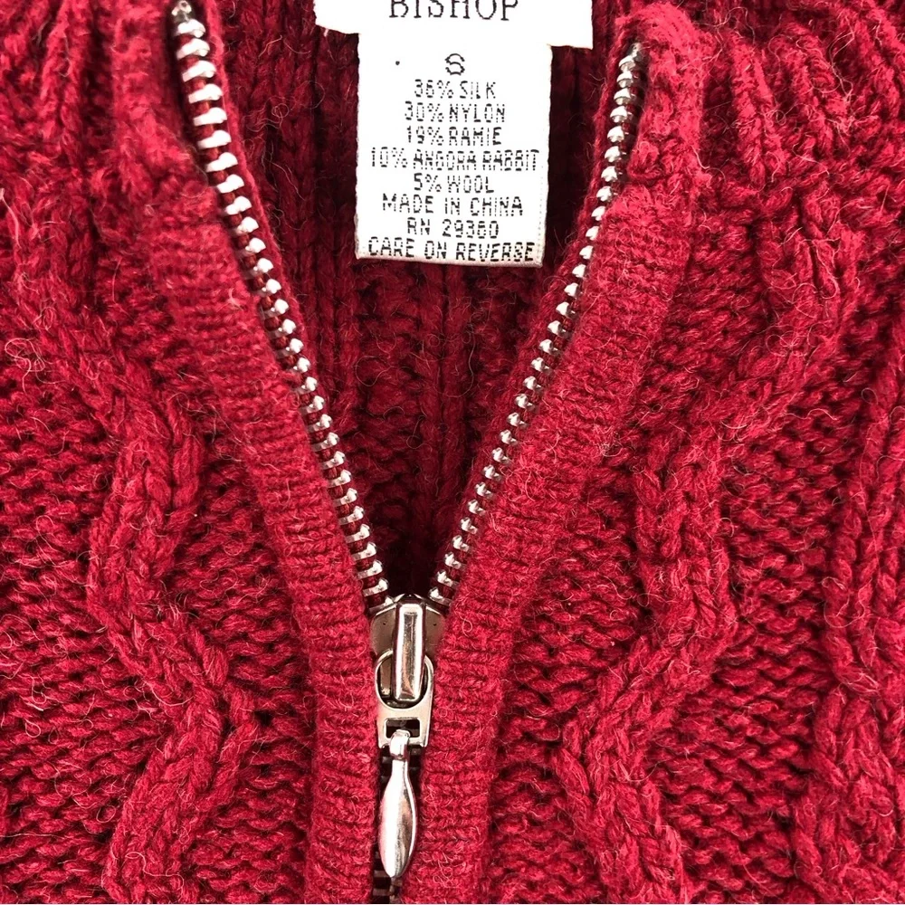 Katherine Bishop Cardigan Sweater Small Cable Knit Silk Angora Rabbit Wool Blend